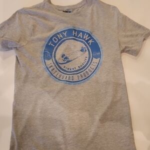 Tony Hawk Gray T-Shirt with Blue Skateboard Graphic